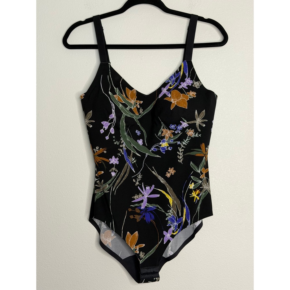 Knix Floral Bodysuit Black Multi V-Neck Adjustable Straps XL Snap Closure